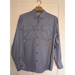 Cabelas Button Down Shirt Blue White Houndstooth Long Sleeve Pockets M